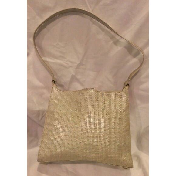 Escada Handbags - ESCADA Pearlized Light Olive Green & Silver Pearl Woven Leather Handbag